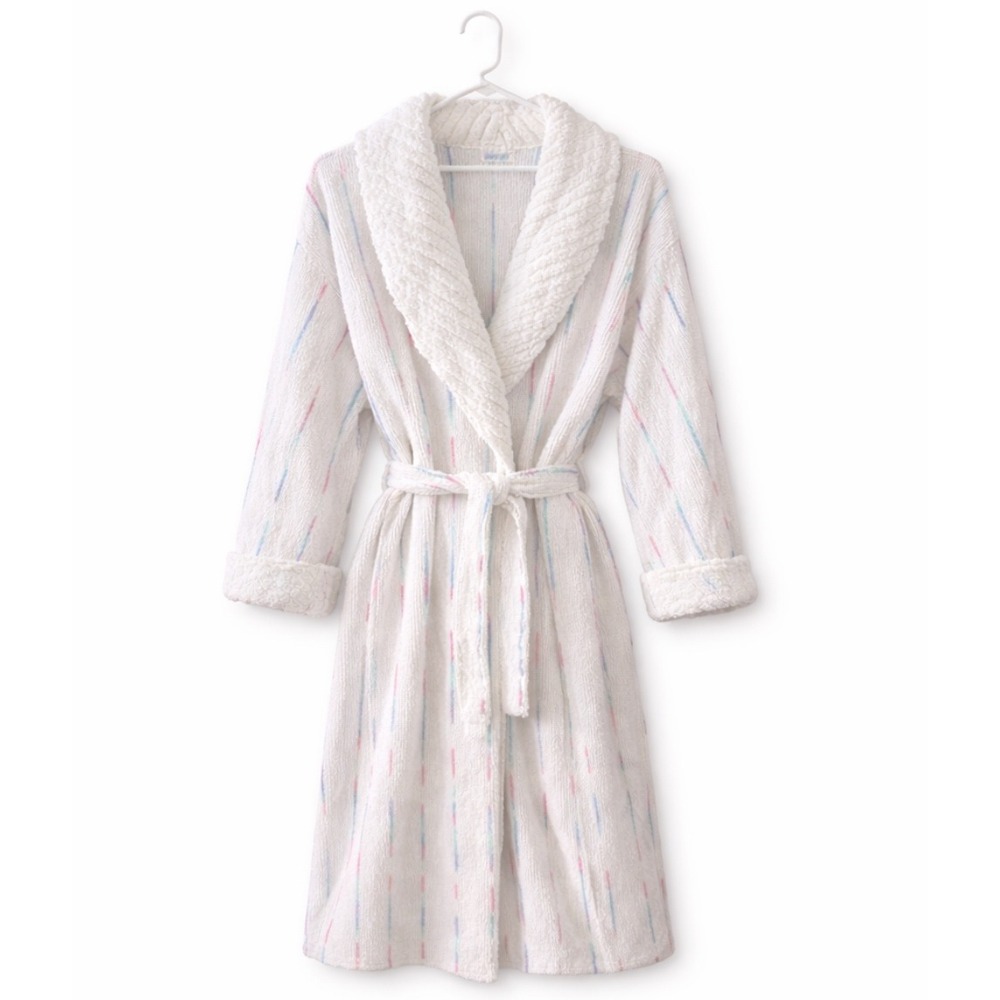 VTG Adonna Terry Cloth Robe L XL Oversized Long Pastel Stripe Bathrobe‎ 80s 90s